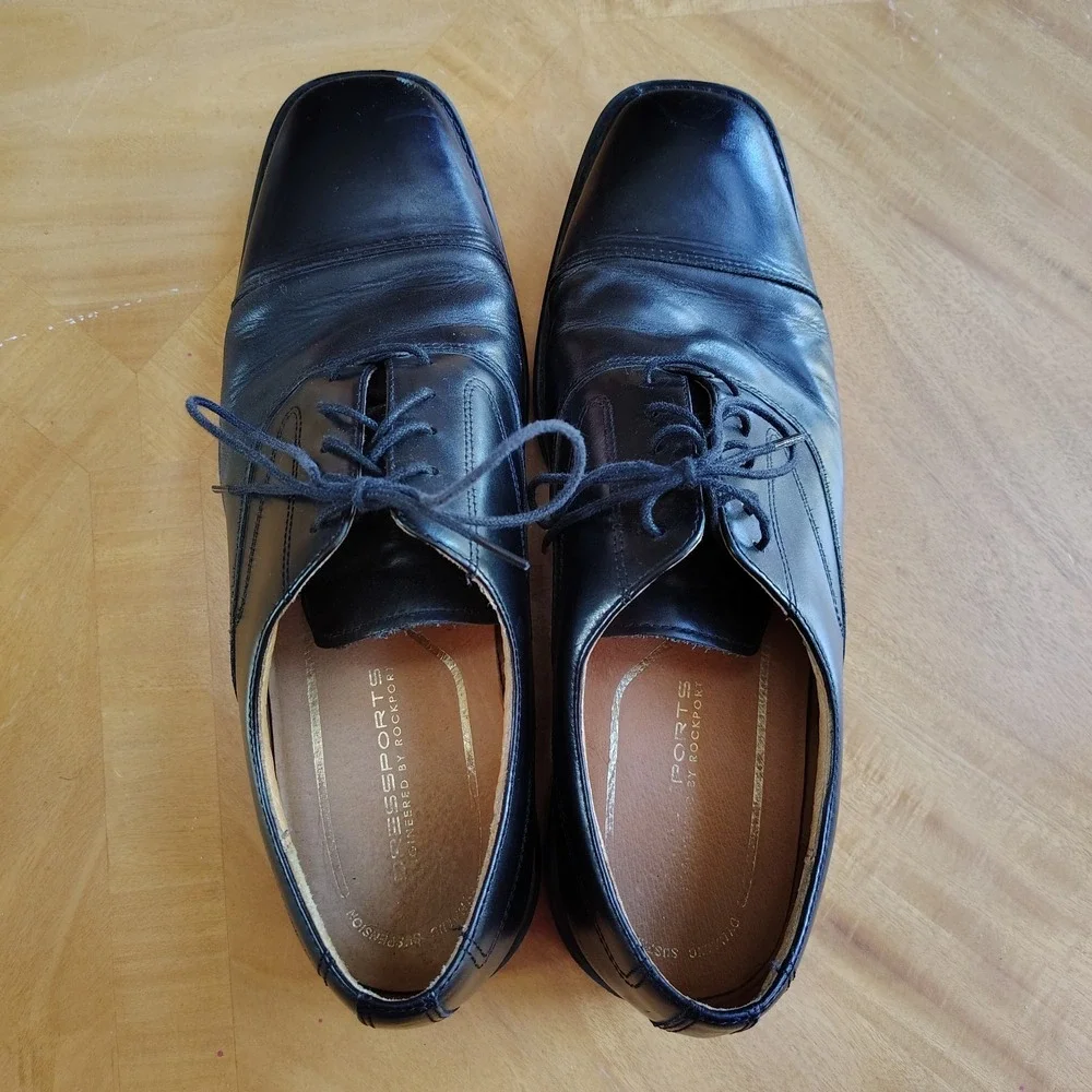 ROCKPORT Men's Dress Shoes‎ Square Cap Toe Oxford DresSports  10M Black Leather